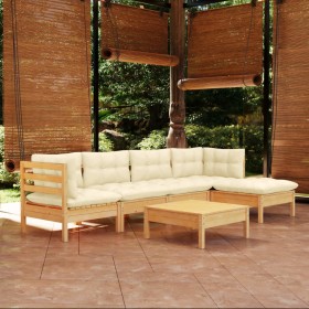 Garden furniture 6 pieces cream pine wood cushions by vidaXL, Garden sets - Ref: Foro24-3096364, Price: 468,22 €, Discount: %