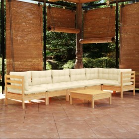 Muebles de jardín 7 piezas cojines madera de pino color crema de vidaXL, Conjuntos de jardín - Ref: Foro24-3096400, Precio: 5...