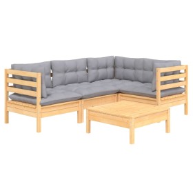 5-piece garden furniture set and gray pine wood cushions by vidaXL, Garden sets - Ref: Foro24-3096375, Price: 371,19 €, Disco...