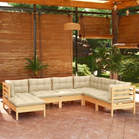 Garden furniture 7 pieces and cushions solid cream pine wood by vidaXL, Garden sets - Ref: Foro24-3096562, Price: 520,28 €, D...