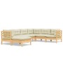 Garden furniture 7 pieces and cushions solid cream pine wood by vidaXL, Garden sets - Ref: Foro24-3096562, Price: 519,89 €, D...