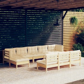 Garden furniture 10 pieces cushions pine wood cream color by vidaXL, Garden sets - Ref: Foro24-3097115, Price: 784,62 €, Disc...