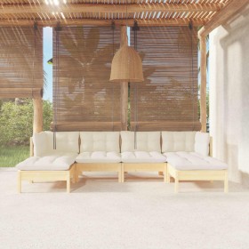 Garden furniture 6 pieces cream pine wood cushions by vidaXL, Garden sets - Ref: Foro24-3097079, Price: 468,22 €, Discount: %