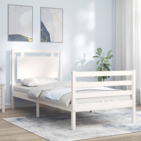 White solid wood bed frame with headboard 90x200 cm by vidaXL, Beds and slatted bases - Ref: Foro24-3194037, Price: 105,99 €,...