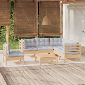 6-piece garden furniture set with gray pine wood cushions by vidaXL, Garden sets - Ref: Foro24-3096411, Price: 460,26 €, Disc...