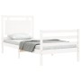 White solid wood bed frame with headboard 90x200 cm by vidaXL, Beds and slatted bases - Ref: Foro24-3194037, Price: 106,25 €,...