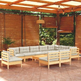 Muebles de jardín 11 pzas y cojines madera maciza de pino crema de vidaXL, Conjuntos de jardín - Ref: Foro24-3096761, Precio:...