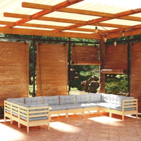 Juego de muebles de jardín 10 pzas y cojines madera pino gris de vidaXL, Conjuntos de jardín - Ref: Foro24-3097330, Precio: 7...