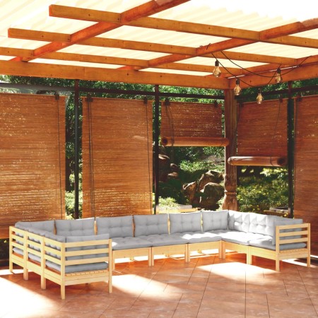 Juego de muebles de jardín 10 pzas y cojines madera pino gris de vidaXL, Conjuntos de jardín - Ref: Foro24-3097330, Precio: 8...