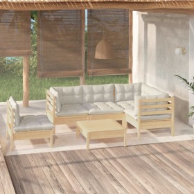 Garden furniture 6 pieces cream pine wood cushions by vidaXL, Garden sets - Ref: Foro24-3096412, Price: 483,27 €, Discount: %