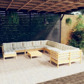 Garden furniture 10 pieces and cream pine wood cushions by vidaXL, Garden sets - Ref: Foro24-3097061, Price: 920,13 €, Discou...