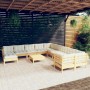 Garden furniture 10 pieces and cream pine wood cushions by vidaXL, Garden sets - Ref: Foro24-3097061, Price: 920,92 €, Discou...