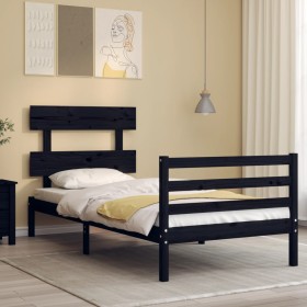 Bed frame with black solid wood headboard 100x200 cm by vidaXL, Beds and slatted bases - Ref: Foro24-3195085, Price: 112,13 €...