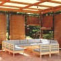 Garden furniture 12 pieces and gray cushions solid pine wood by vidaXL, Garden sets - Ref: Foro24-3097216, Price: 867,99 €, D...