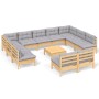 Garden furniture 12 pieces and gray cushions solid pine wood by vidaXL, Garden sets - Ref: Foro24-3097216, Price: 867,99 €, D...