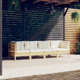 Garden furniture 4 pieces and cushions solid cream pine wood by vidaXL, Garden sets - Ref: Foro24-3096148, Price: 301,99 €, D...