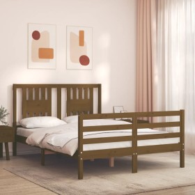 Honey brown solid wood bed frame and headboard 140x200 cm by vidaXL, Beds and slatted bases - Ref: Foro24-3194574, Price: 152...