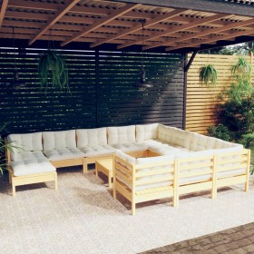 Garden furniture 10 pieces and cream pine wood cushions by vidaXL, Garden sets - Ref: Foro24-3097049, Price: 920,13 €, Discou...