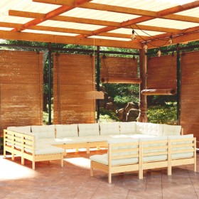 Muebles de jardín 13 pzas y cojines madera maciza de pino crema de vidaXL, Conjuntos de jardín - Ref: Foro24-3097235, Precio:...