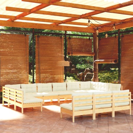 Muebles de jardín 13 pzas y cojines madera maciza de pino crema de vidaXL, Conjuntos de jardín - Ref: Foro24-3097235, Precio:...