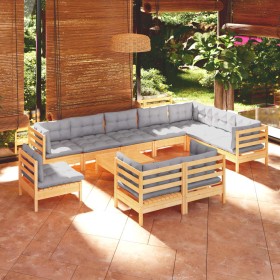 Juego de muebles de jardín 11 pzas y cojines madera maciza pino de vidaXL, Conjuntos de jardín - Ref: Foro24-3096784, Precio:...