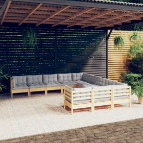 Garden furniture 11 pieces and gray pine wood cushions by vidaXL, Garden sets - Ref: Foro24-3097018, Price: 875,99 €, Discoun...