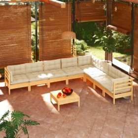 Muebles de jardín 9 pzas y cojines madera maciza de pino crema de vidaXL, Conjuntos de jardín - Ref: Foro24-3096809, Precio: ...