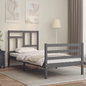 Estructura de cama con cabecero madera maciza gris 100x200 cm de vidaXL, Camas y somieres - Ref: Foro24-3194953, Precio: 108,...