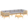 Garden furniture set 8 pieces and gray pine wood cushions by vidaXL, Garden sets - Ref: Foro24-3097312, Price: 637,67 €, Disc...