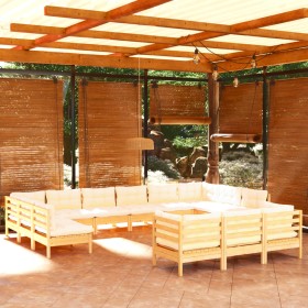 Garden furniture 13 pieces cream pine wood cushions by vidaXL, Garden sets - Ref: Foro24-3097283, Price: 981,92 €, Discount: %