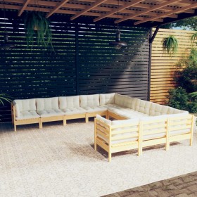 11-piece garden furniture set with pine wood cream cushions by vidaXL, Garden sets - Ref: Foro24-3097019, Price: 865,99 €, Di...