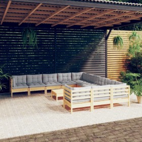 Garden furniture 12 pieces and gray pine wood cushions by vidaXL, Garden sets - Ref: Foro24-3097024, Price: 879,99 €, Discoun...