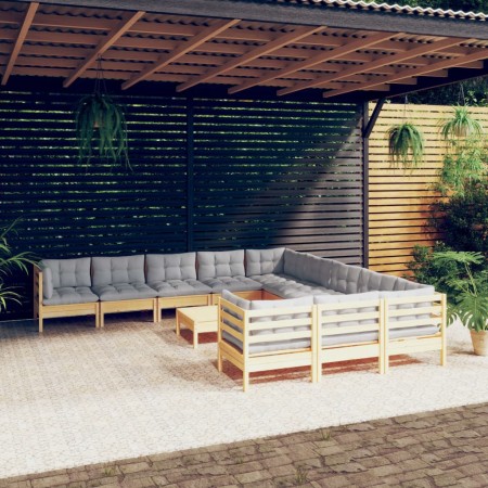 Garden furniture 12 pieces and gray pine wood cushions by vidaXL, Garden sets - Ref: Foro24-3097024, Price: 932,33 €, Discoun...