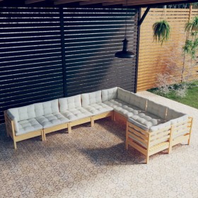 Garden furniture 9 pieces and cream pine wood cushions by vidaXL, Garden sets - Ref: Foro24-3096983, Price: 733,20 €, Discoun...