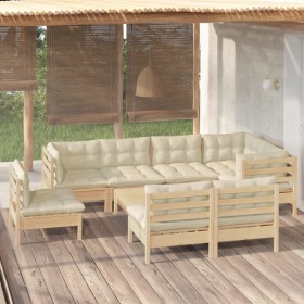 Garden furniture 9 pieces and cushions solid cream pine wood by vidaXL, Garden sets - Ref: Foro24-3096472, Price: 653,23 €, D...