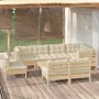 Muebles de jardín 9 pzas y cojines madera maciza de pino crema de vidaXL, Conjuntos de jardín - Ref: Foro24-3096472, Precio: ...