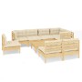 Garden furniture 9 pieces and cushions solid cream pine wood by vidaXL, Garden sets - Ref: Foro24-3096472, Price: 653,75 €, D...