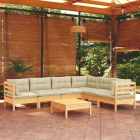 Garden furniture 7 pieces and cushions solid cream pine wood by vidaXL, Garden sets - Ref: Foro24-3096689, Price: 520,28 €, D...