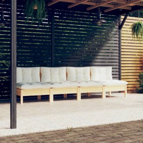 4-seater garden sofa with solid pine wood cream cushions by vidaXL, Outdoor sofas - Ref: Foro24-3096124, Price: 278,71 €, Dis...