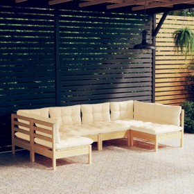 Garden furniture 6 pieces and cushions solid cream pine wood by vidaXL, Garden sets - Ref: Foro24-3097151, Price: 439,99 €, D...