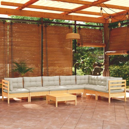 Muebles de jardín 8 pzas y cojines madera maciza de pino crema de vidaXL, Conjuntos de jardín - Ref: Foro24-3096701, Precio: ...