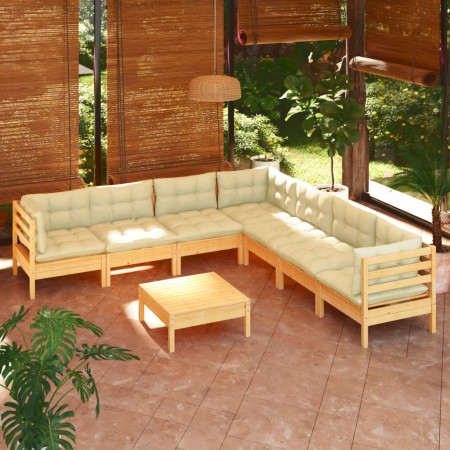 Muebles de jardín 8 pzas y cojines madera maciza de pino crema de vidaXL, Conjuntos de jardín - Ref: Foro24-3096797, Precio: ...