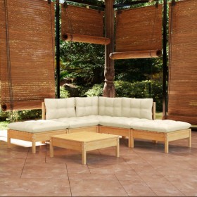 Garden furniture 6 pieces cream pine wood cushions by vidaXL, Garden sets - Ref: Foro24-3096316, Price: 454,17 €, Discount: %