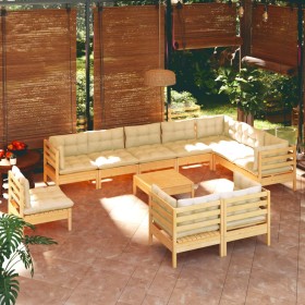 Garden furniture 11 pieces and cushions solid cream pine wood by vidaXL, Garden sets - Ref: Foro24-3096785, Price: 854,50 €, ...