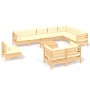 Gartenmöbel 11-teilig und Kissen aus massivem cremefarbenem Kiefernholz von vidaXL, Gartensets - Ref: Foro24-3096785, Preis: ...