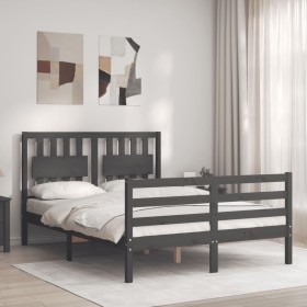 Gray solid wood bed frame with headboard 140x190 cm by vidaXL, Beds and slatted bases - Ref: Foro24-3194293, Price: 162,99 €,...