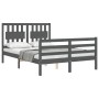 Estructura de cama con cabecero madera maciza gris 140x190 cm de vidaXL, Camas y somieres - Ref: Foro24-3194293, Precio: 162,...