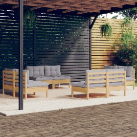 Garden furniture set 8 pieces and gray pine wood cushions by vidaXL, Garden sets - Ref: Foro24-3096039, Price: 631,58 €, Disc...