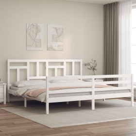 White solid wood bed frame with headboard 200x200 cm by vidaXL, Beds and slatted bases - Ref: Foro24-3194982, Price: 149,99 €...