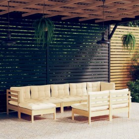 9-piece garden furniture set with cream-colored pine wood cushions by vidaXL, Garden sets - Ref: Foro24-3097103, Price: 692,0...